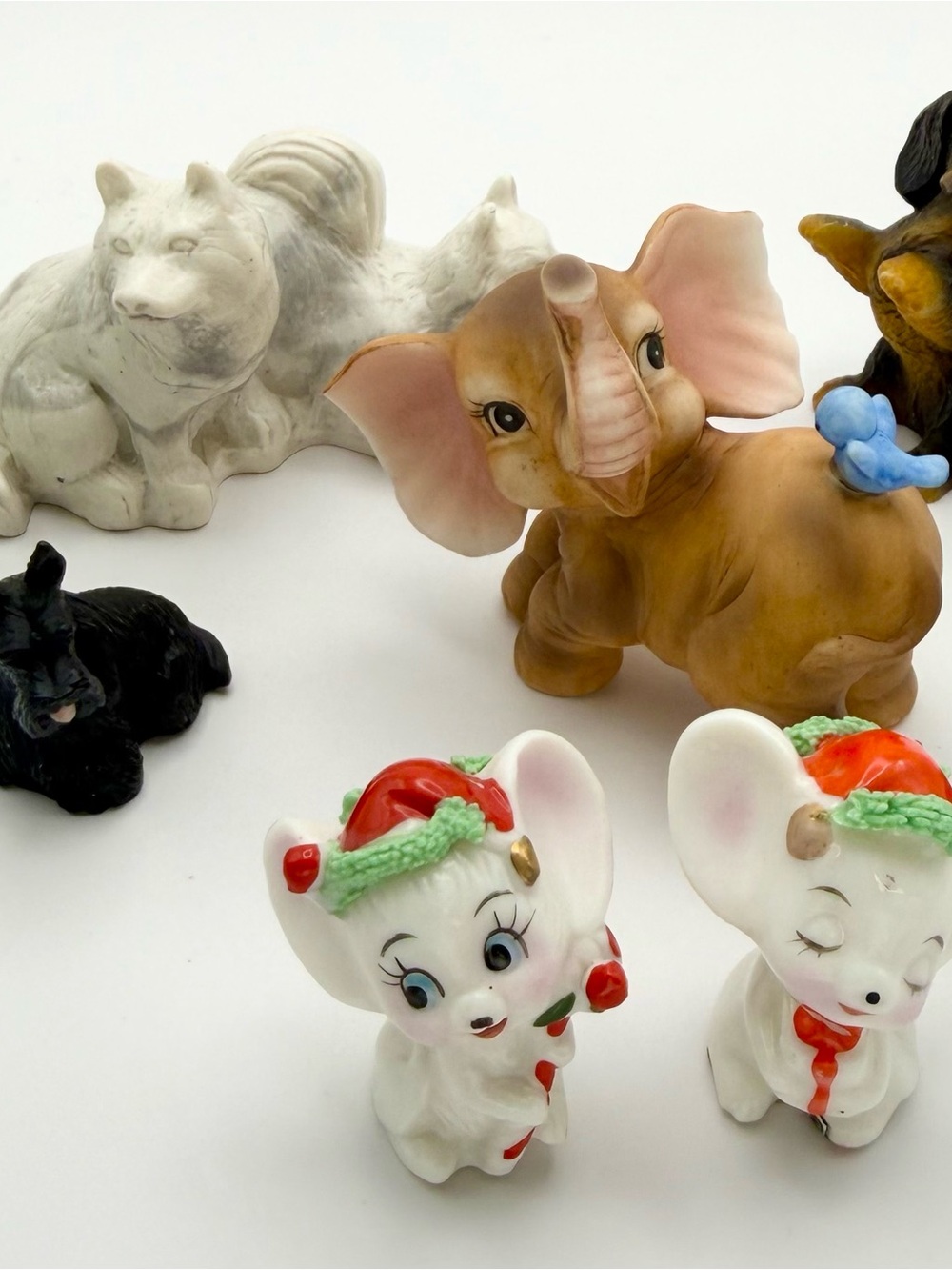 Vintage Animal Figurine Lot of 8 Ceramic Resin Elephant Dogs Mice Bear Cats